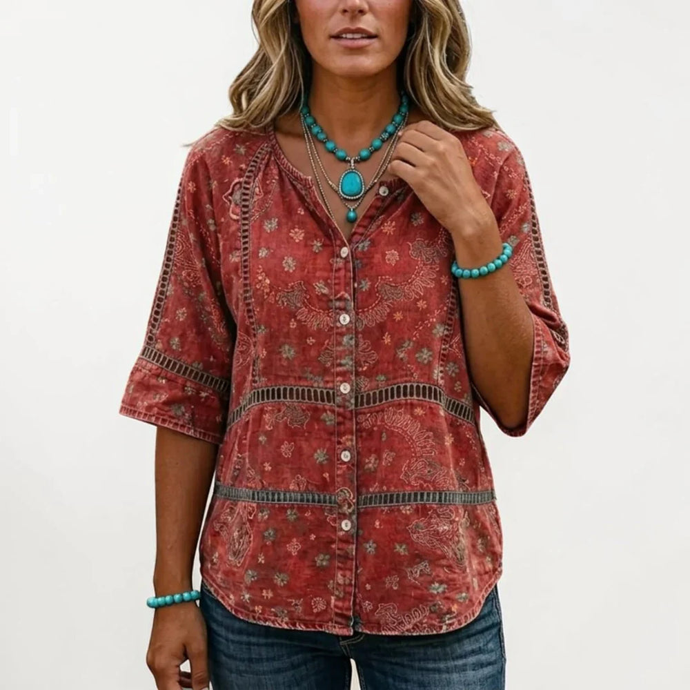 Women's Vintage Ethnic Print Blouse