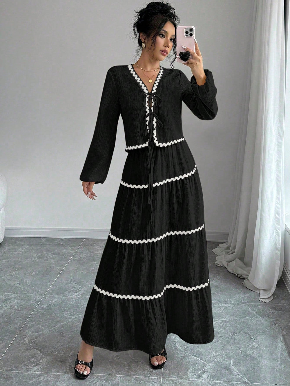 Women's Two-Piece Set | V-Neck Ruffled