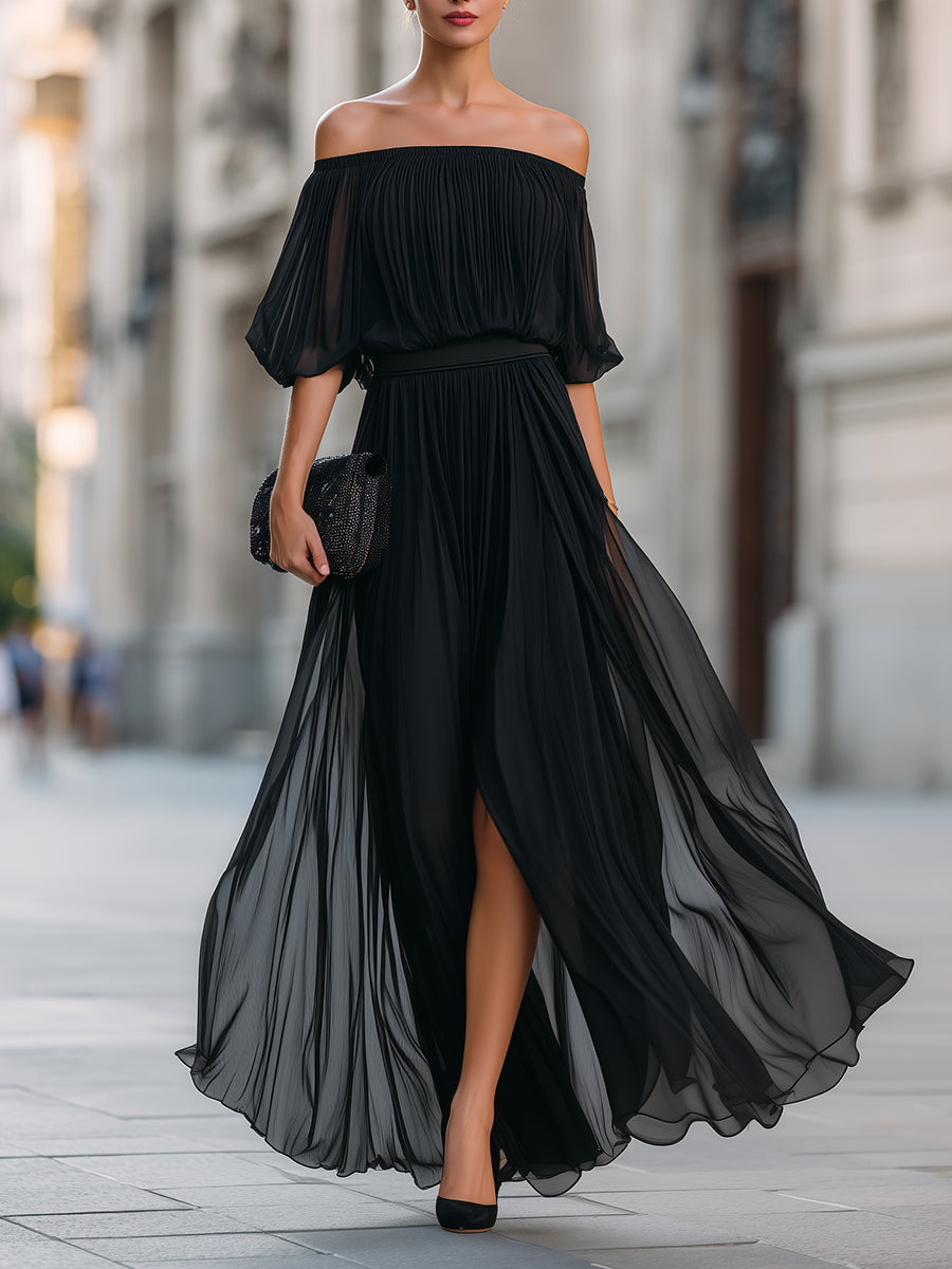 Women's Elegant Off Shoulder Formal Wedding Guest Maxi Dress Cocktail & Formal Dress from Clara & James Palm Beach