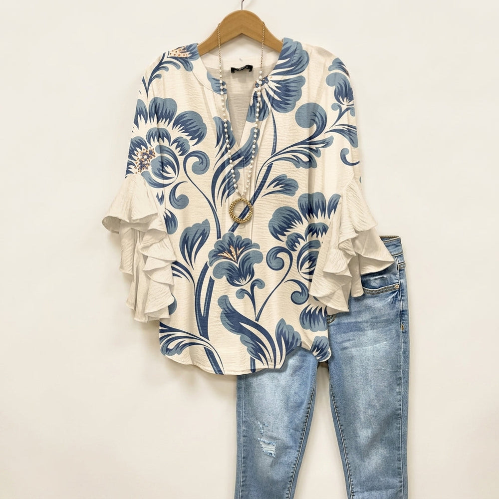Men's Amalfi Floral Ruffle Blouse