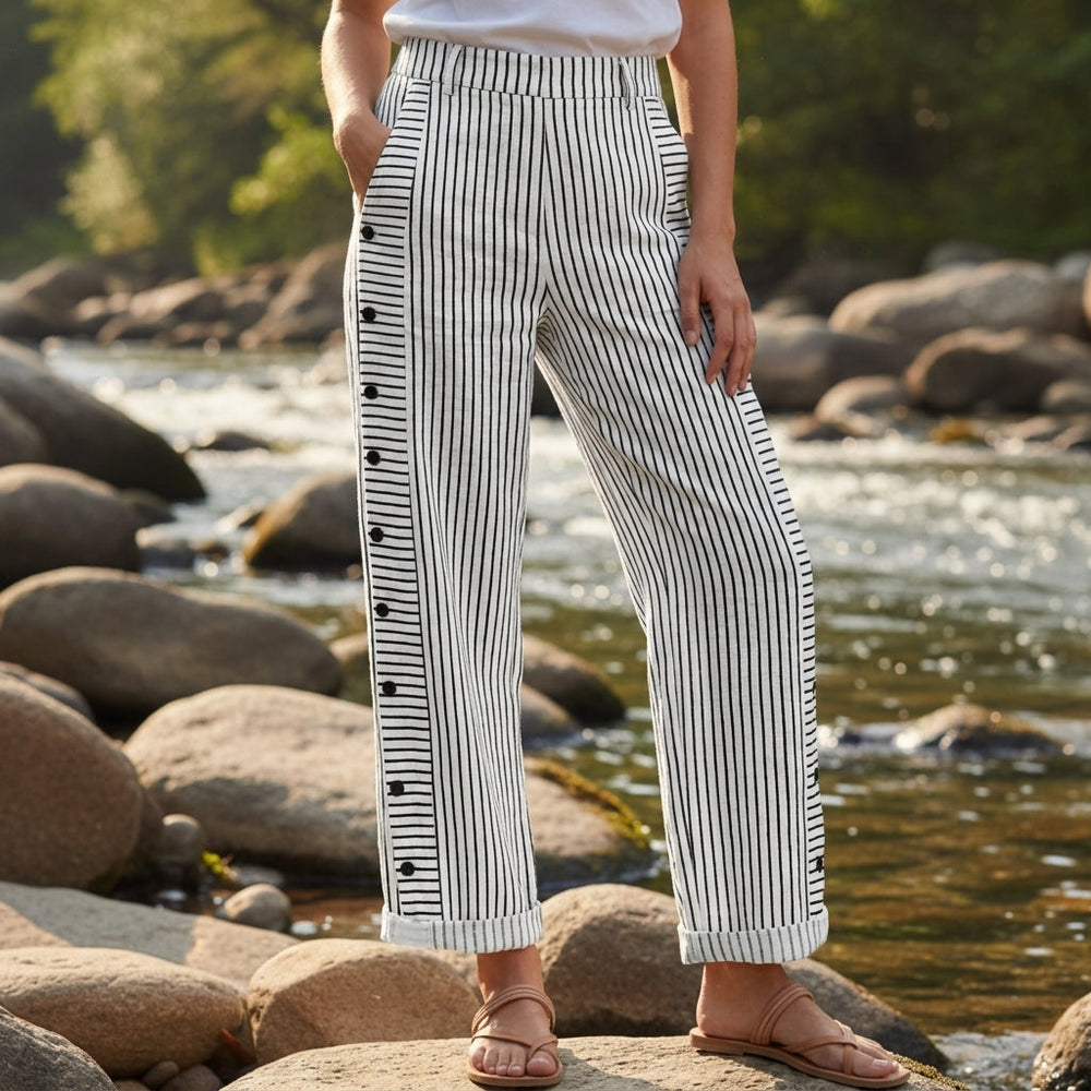 Men's Nerja Stripe Panel Button Detail Trousers