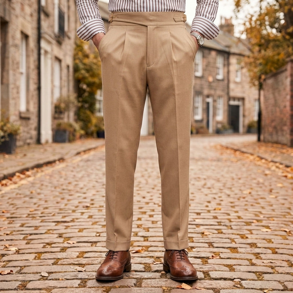 Men's Cremona Gurkha Straight Leg Pleated Trousers