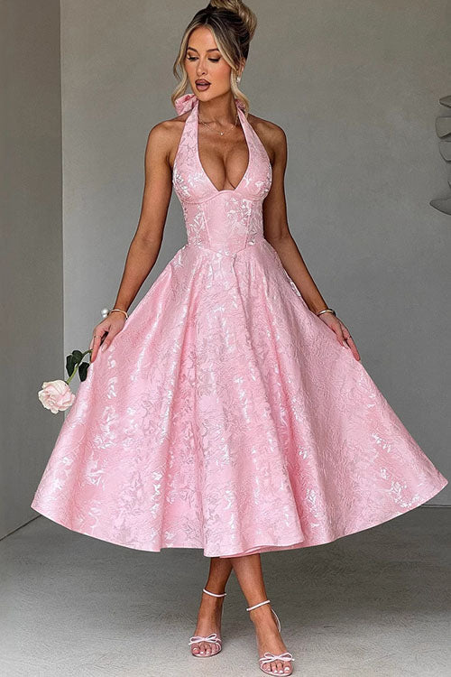 Women's Women’s Dress - V-Neck Halterneck Maxi Wedding Guest Dress from Clara & James Palm Beach