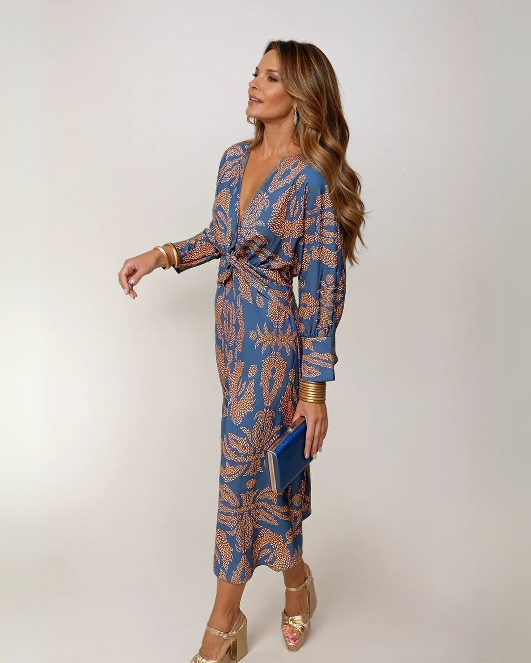 Women's Elegant Midi Wedding Guest Dress with Tie Waist Wedding Guest Dress from Clara & James Palm Beach