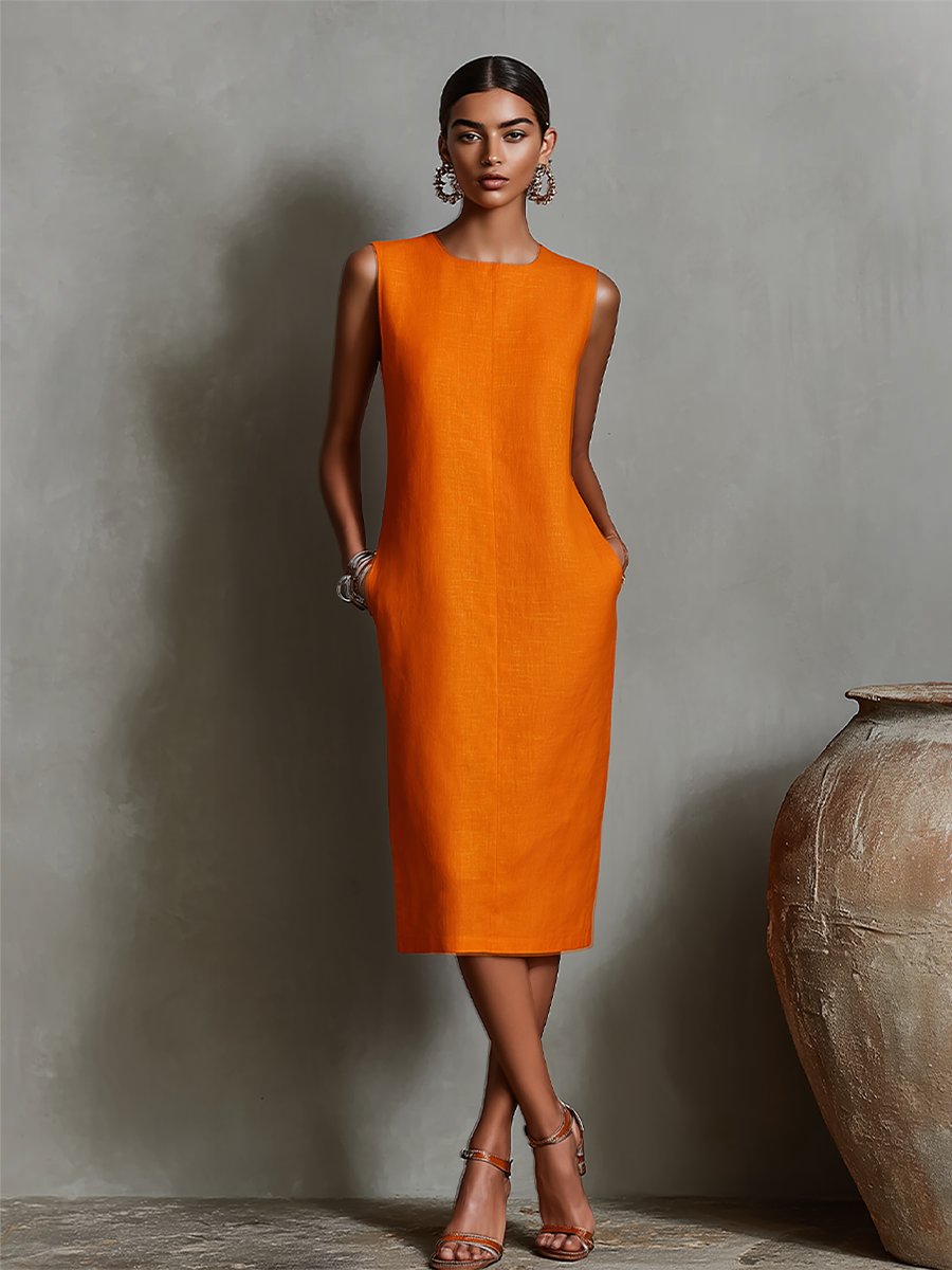 Women's Sleeveless Midi Dress with Pockets