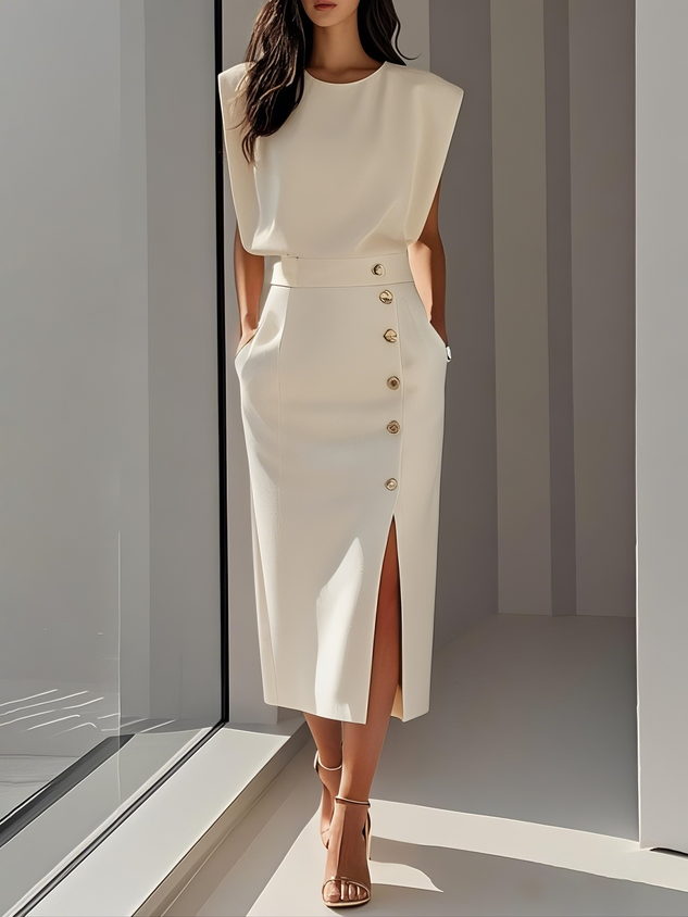 Women's Women’s Dress - Sleeveless Side Button Midi Summer Dress from Clara & James Palm Beach