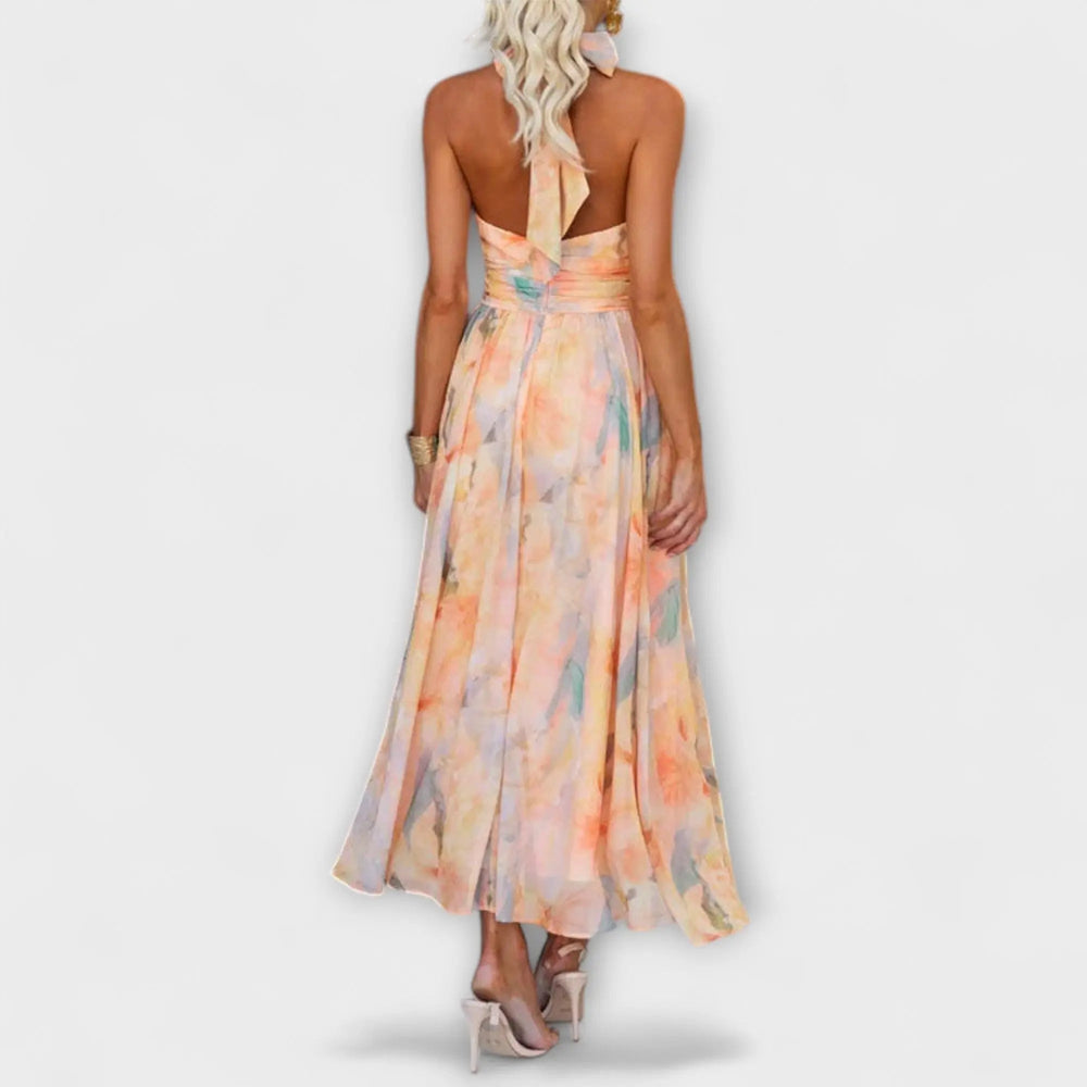 Women's Halter-Neck Watercolor Maxi Dress