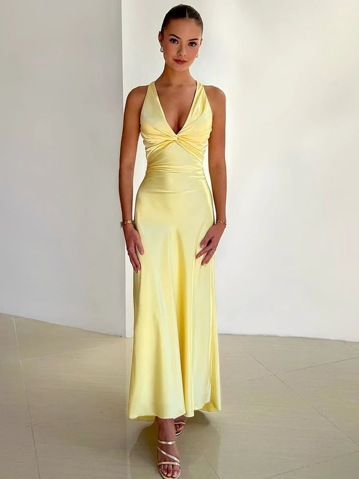 Women's Elegant Maxi Wedding Guest Dress with V-Neck Wedding Guest Dress from Clara & James Palm Beach