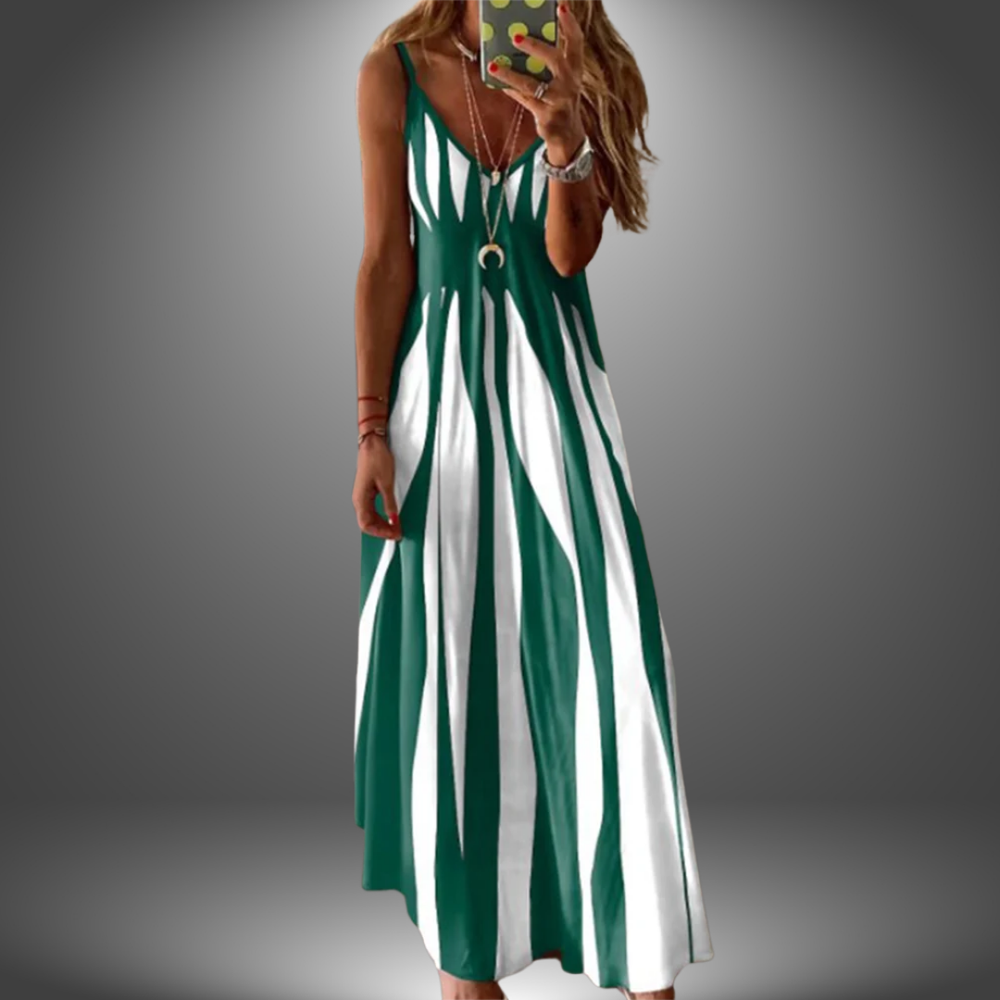 Women's Elegant Sleeveless Stripe Printed Long Dress