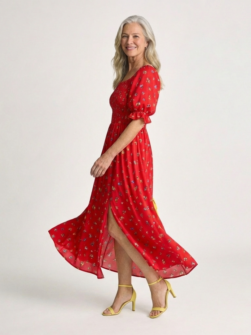 Women's Square Neck Floral Midi Dress