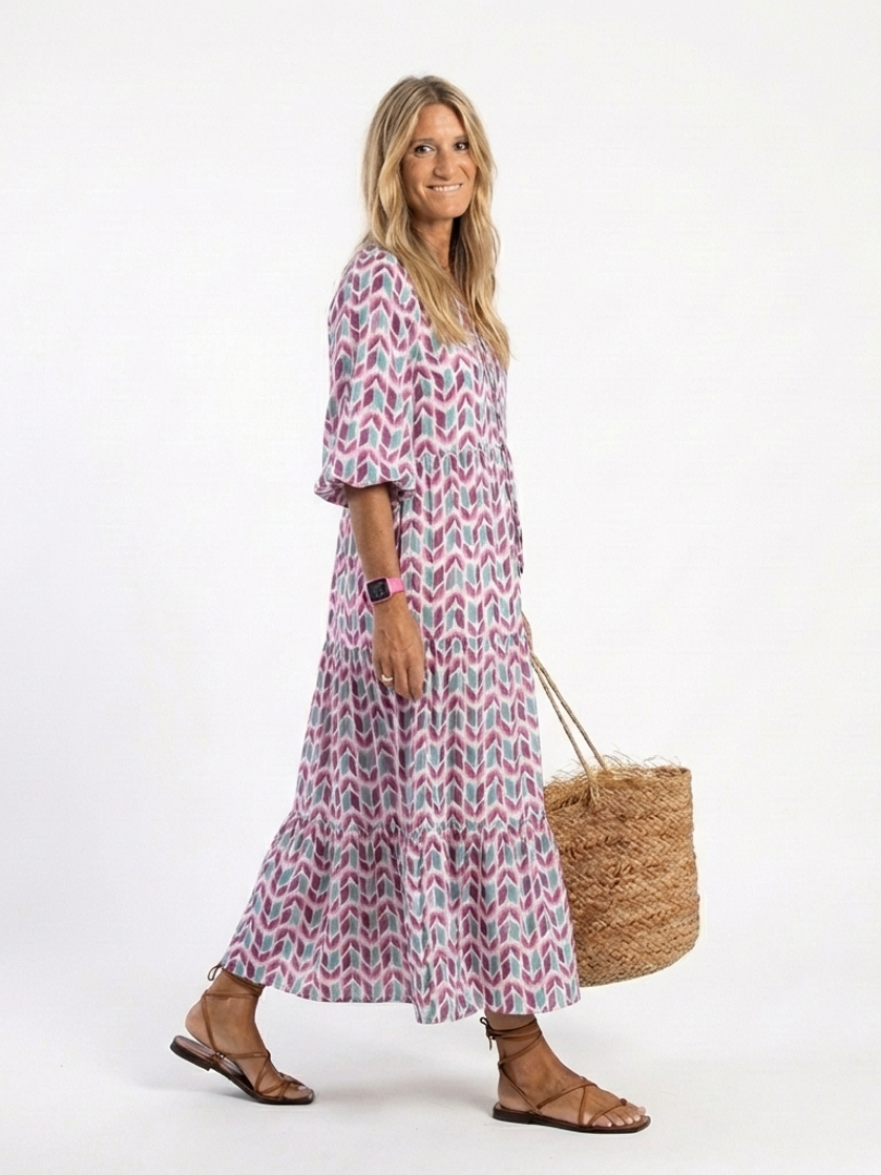 Women's Geometric Print Long Sleeve Midi Dress