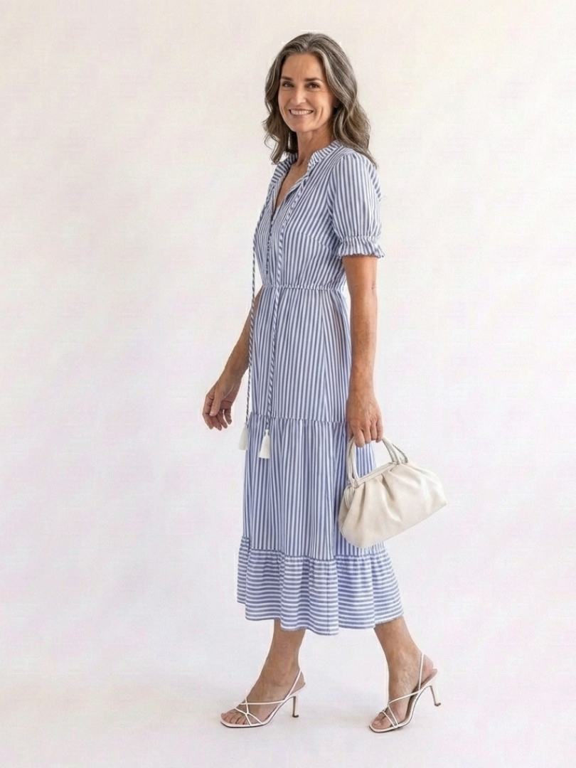 Women's Short Sleeve Striped Midi Dress