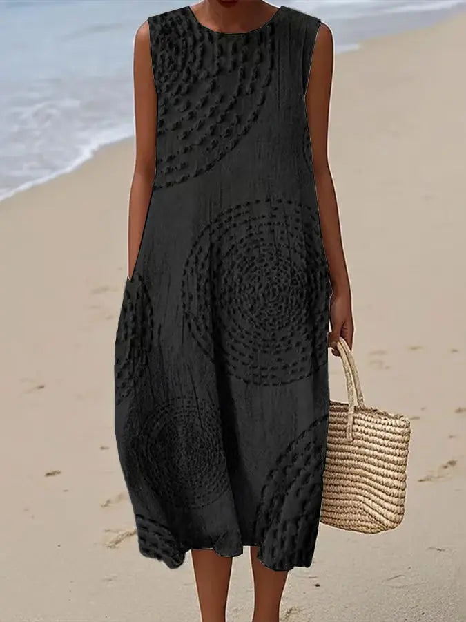 Women's Soft Embroidered Sleeveless Midi Dress