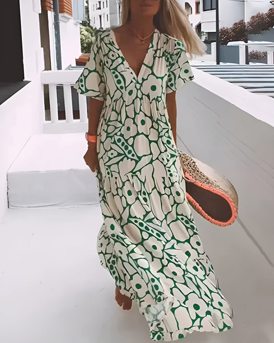 Women's Women’s Summer Dress - V-Neck Abstract Print Maxi Summer Dress from Clara & James Palm Beach