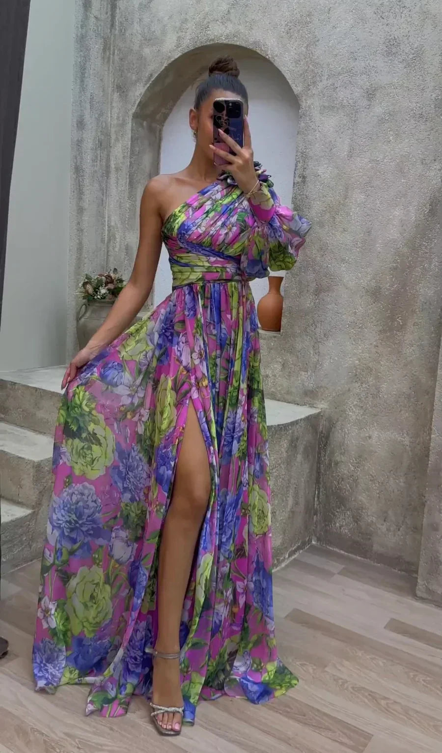 Women's Women’s Dress - One Shoulder Floral Split Maxi Wedding Guest Dress from Clara & James Palm Beach