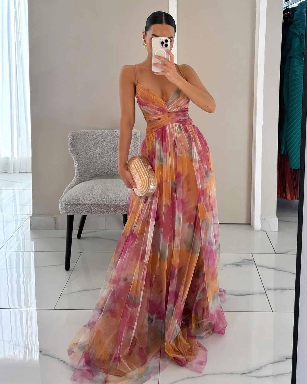 Women's Dress - V-neckline Fitted Bodice Maxi Wedding Guest Dress from Clara & James Palm Beach