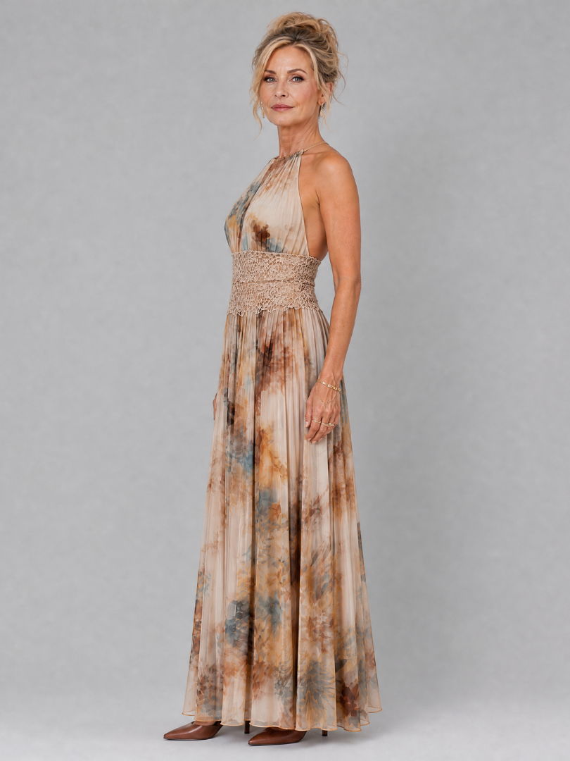 Women's Elavenue Halter Neck Lace Waist Maxi Dress