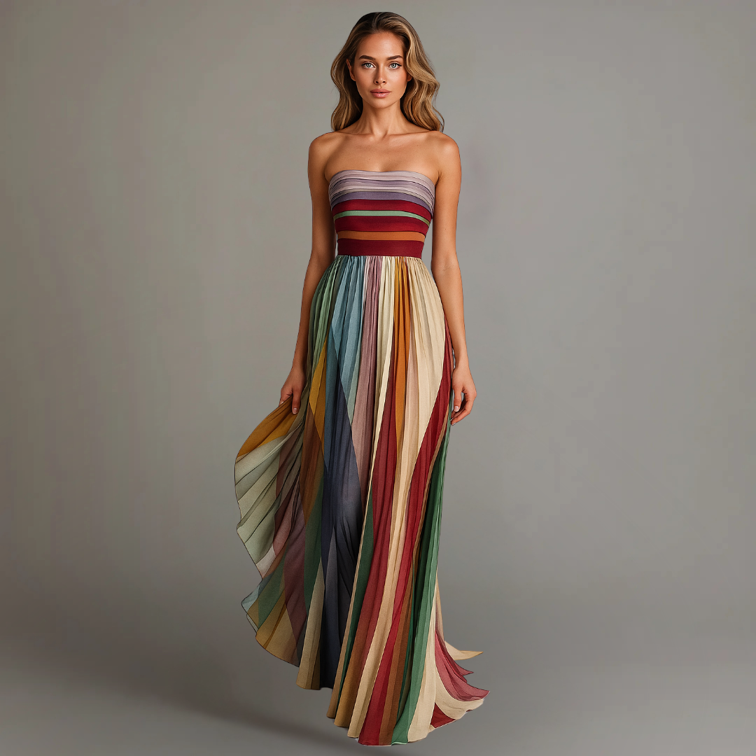 Women's Dress - Pleated Maxi Strapless Design Wedding Guest Dress from Clara & James Palm Beach