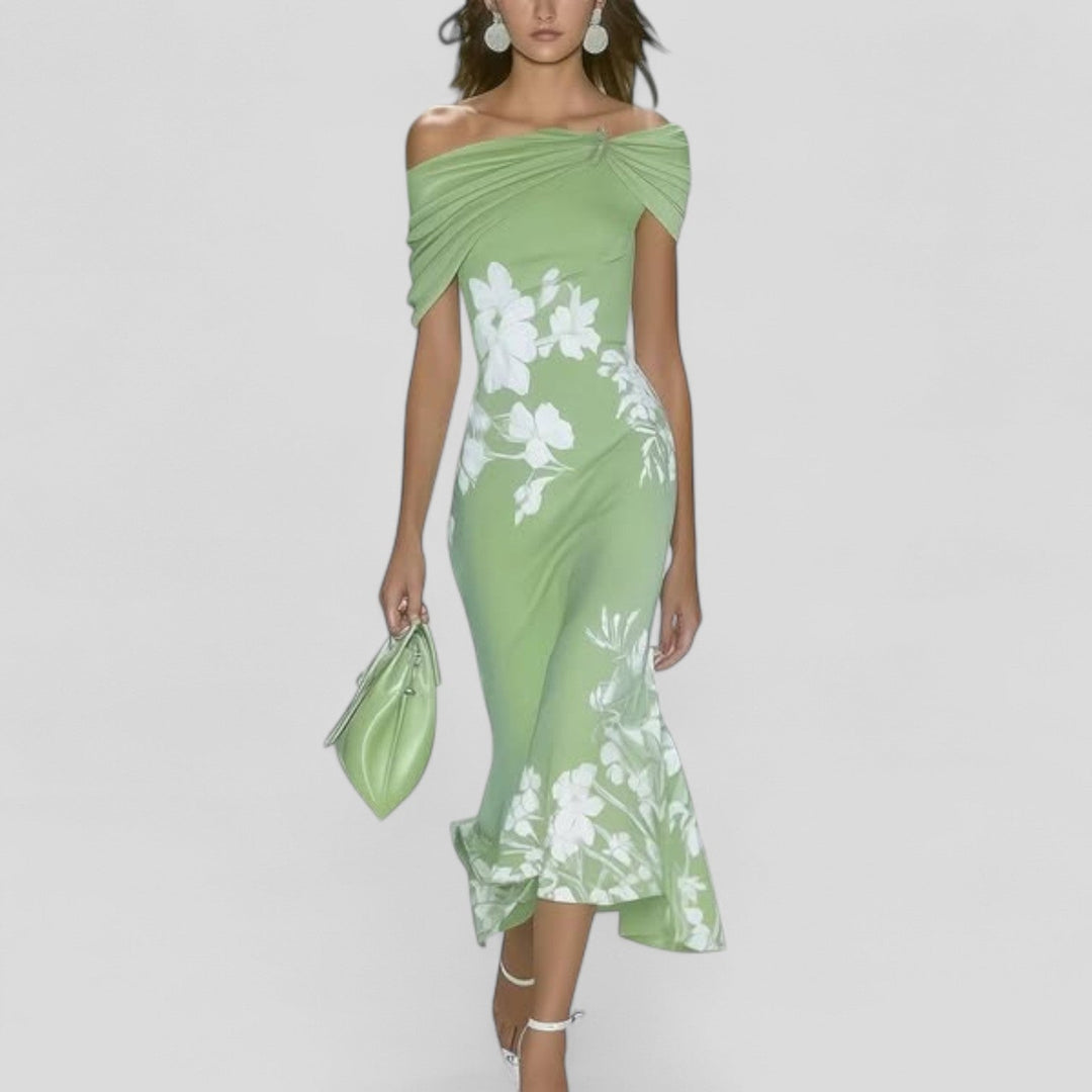 Women's Wedding Guest Midi Dress - Bodycon Floral Wedding Guest Dress from Clara & James Palm Beach