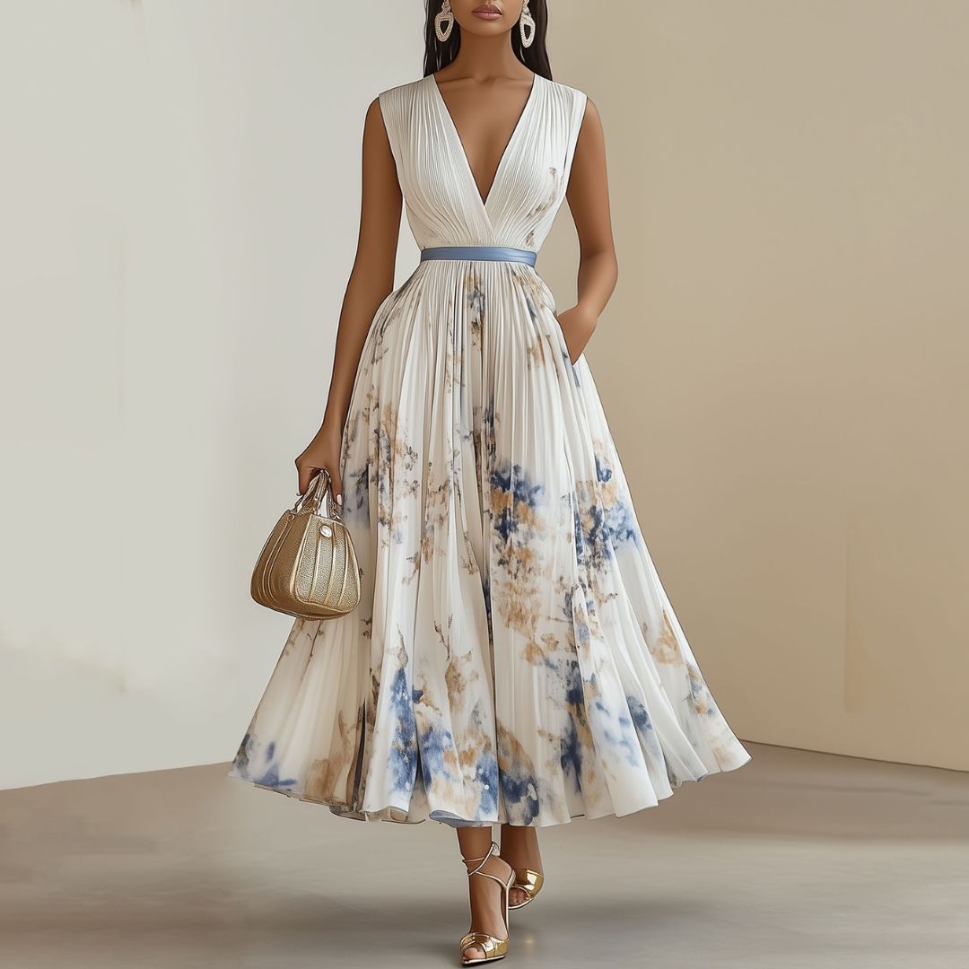 Women's Floral Midi Wedding Guest Dress with V-Neck Wedding Guest Dress from Clara & James Palm Beach