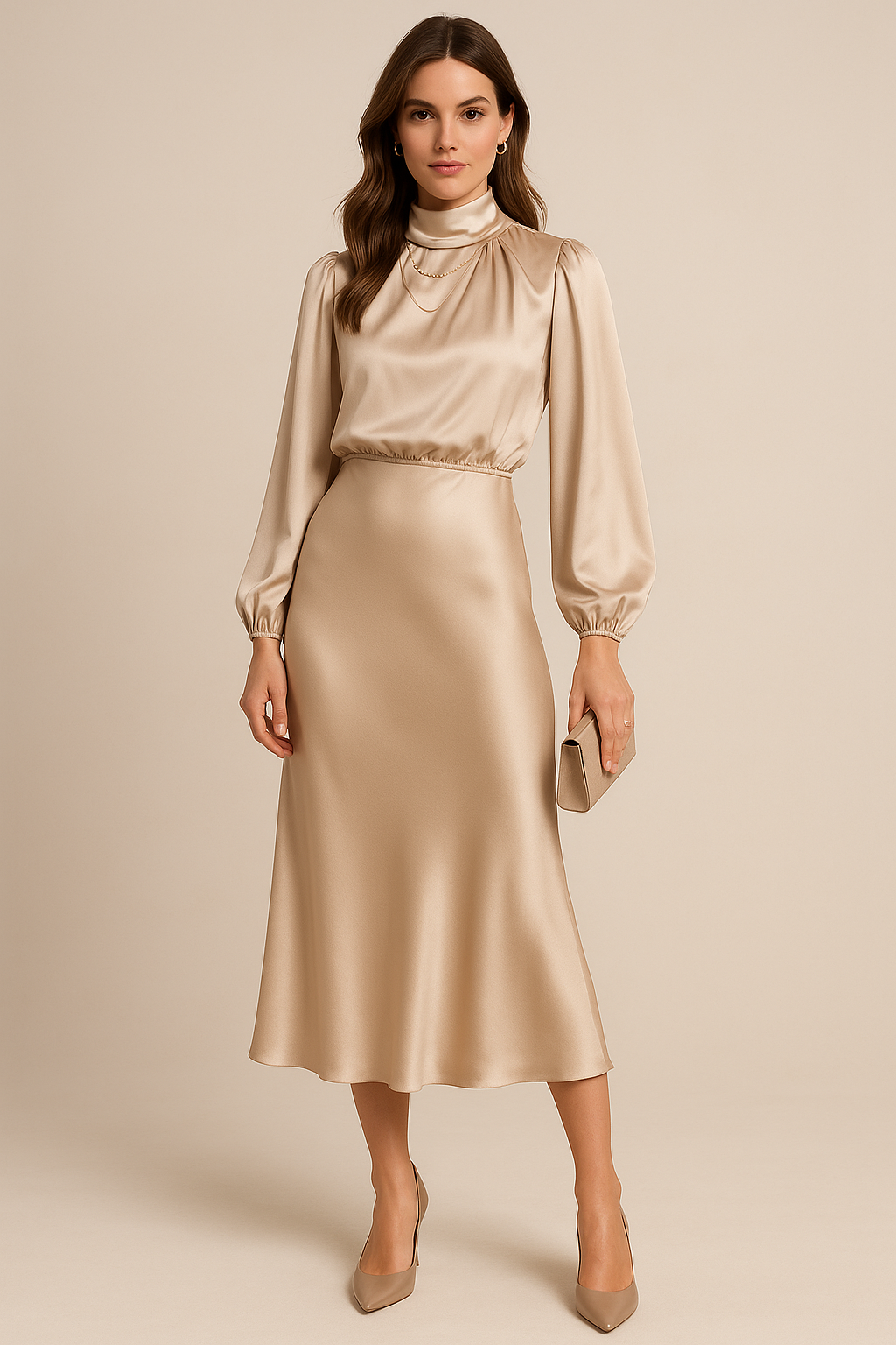 Women's Women’s Shiny Midi Wedding Guest Dress with High Neck Wedding Guest Dress from Clara & James Palm Beach