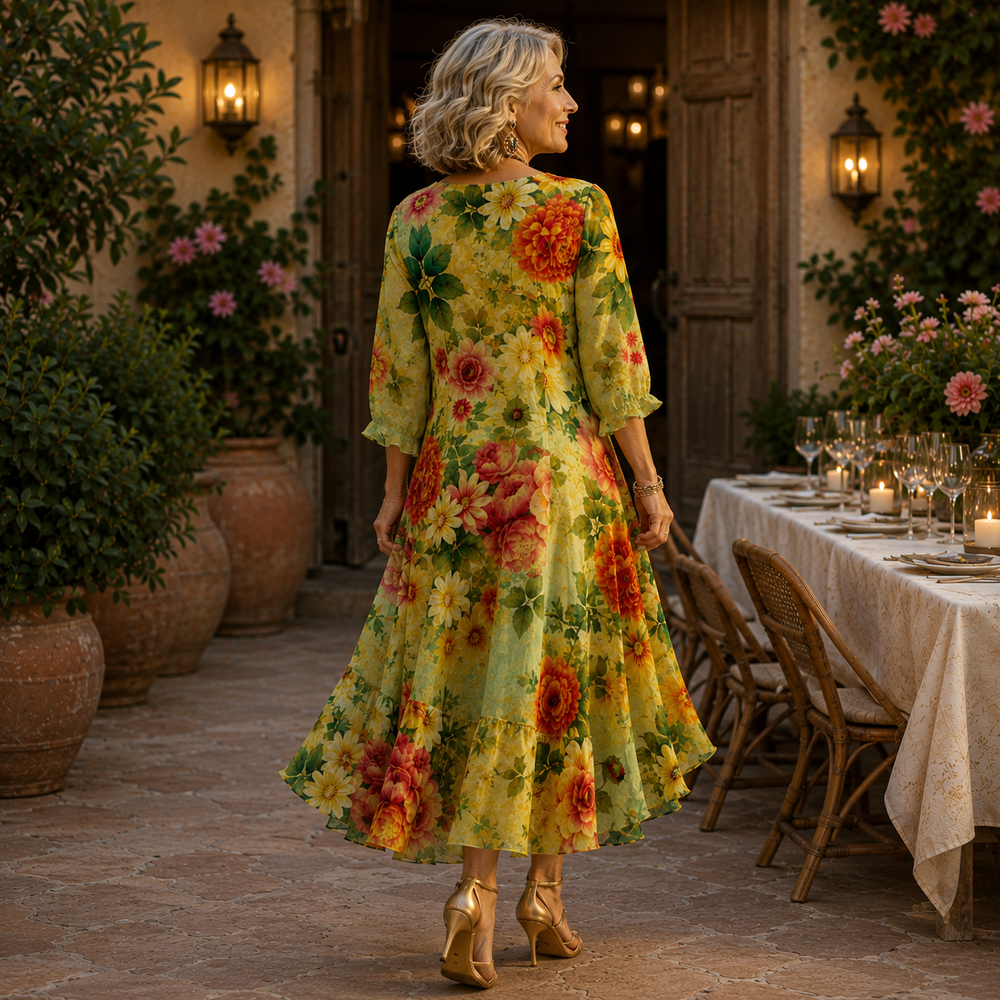 Women's Floral V-Neck Midi Dress