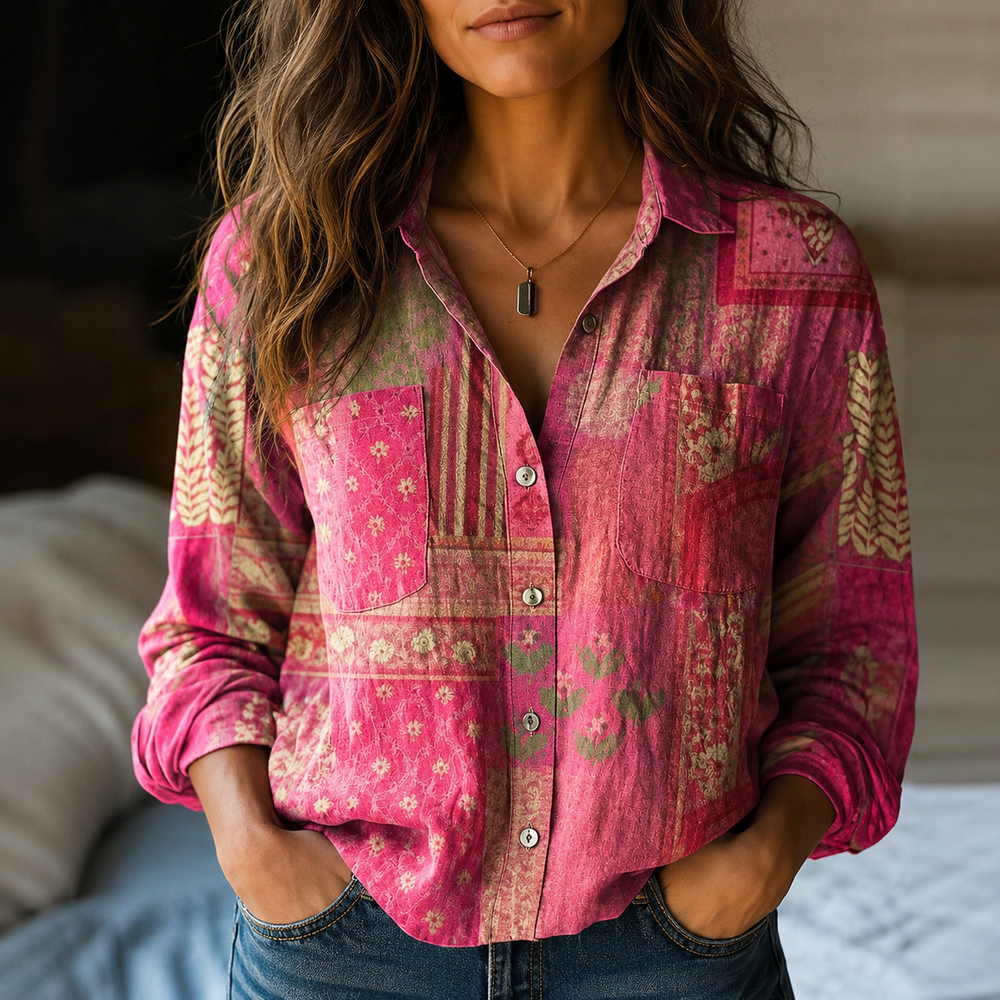 Men's Mallorca Print Button-Up Blouse