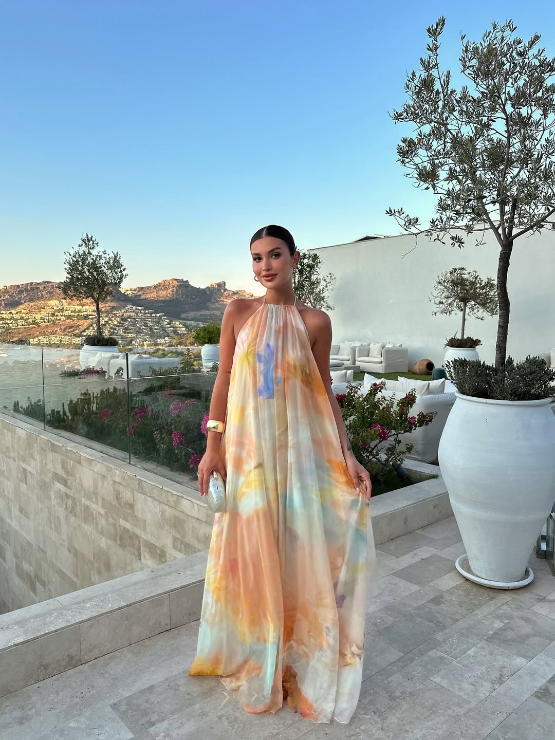 Women's Elegant Floral Halter Neck Maxi Dress with Open Back Wedding Guest Dress from Clara & James Palm Beach