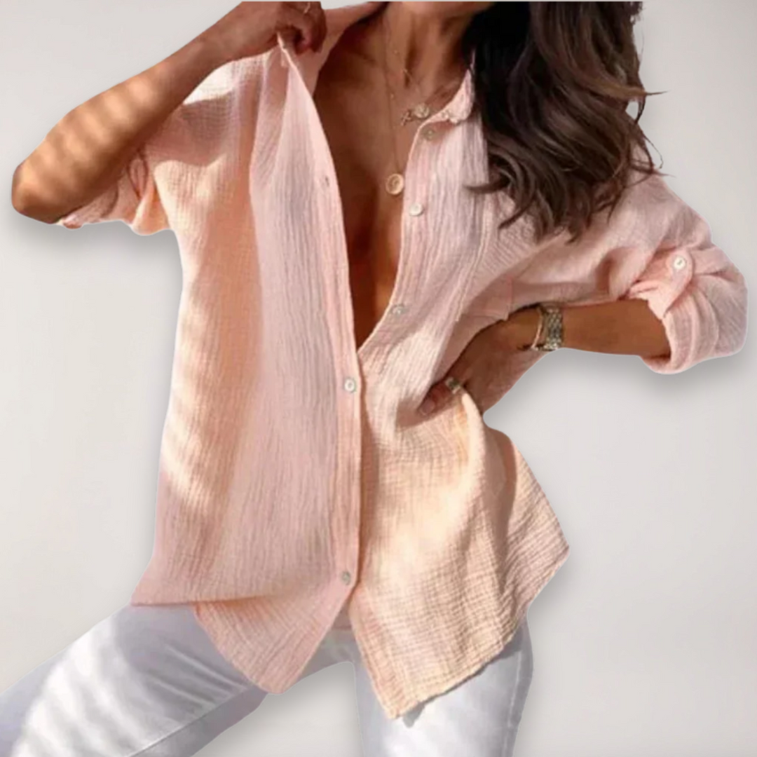 Women's Relaxed Button Front Shirt with Roll-Up Sleeves Everyday Top & Bottom from Clara & James Palm Beach