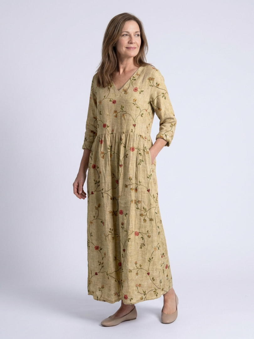 Women's Floral V-Neck Sleeve Maxi Dress