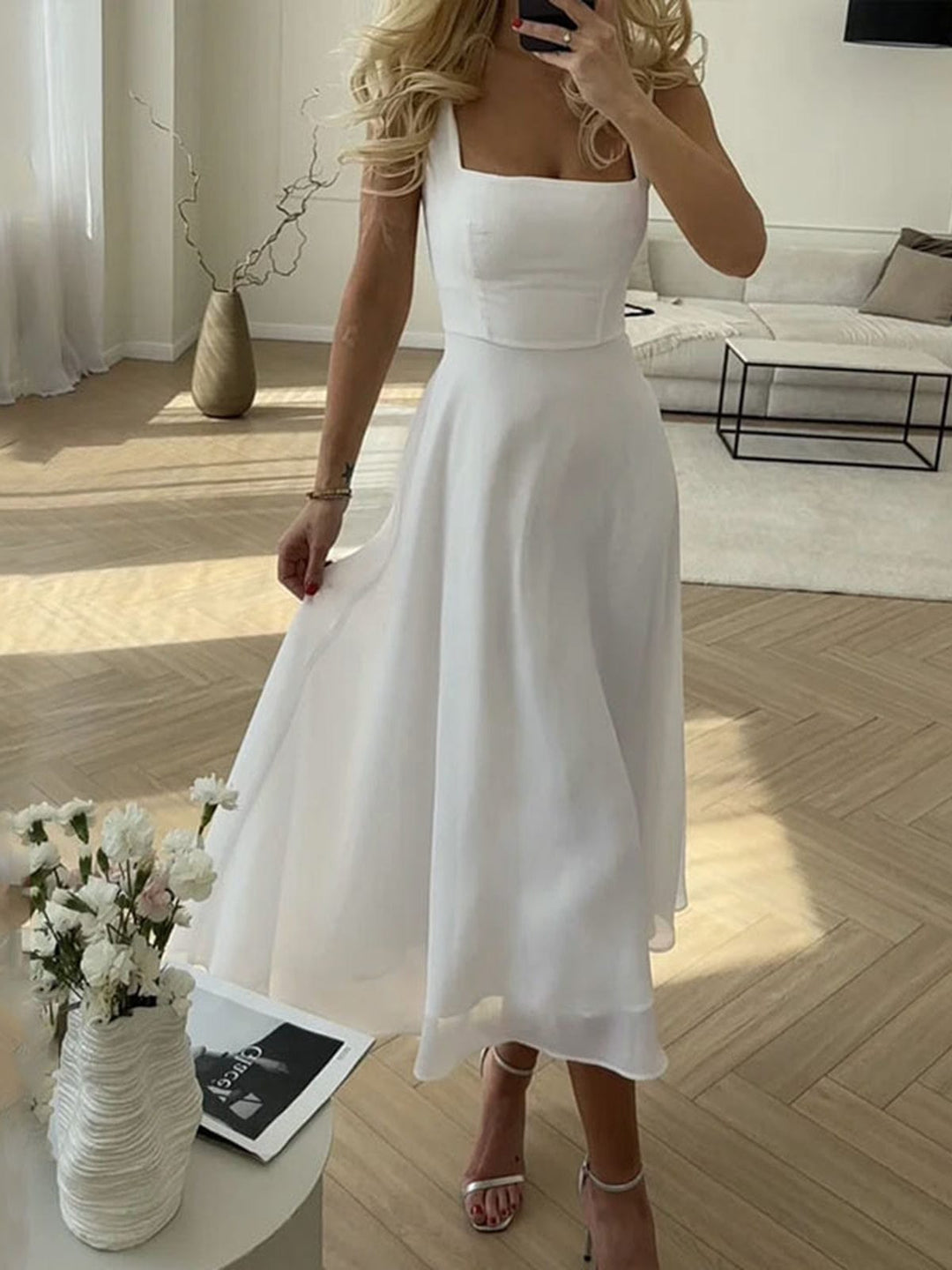 Women's Wedding Guest Midi Dress - A-Line Square Neck Wedding Guest Dress from Clara & James Palm Beach