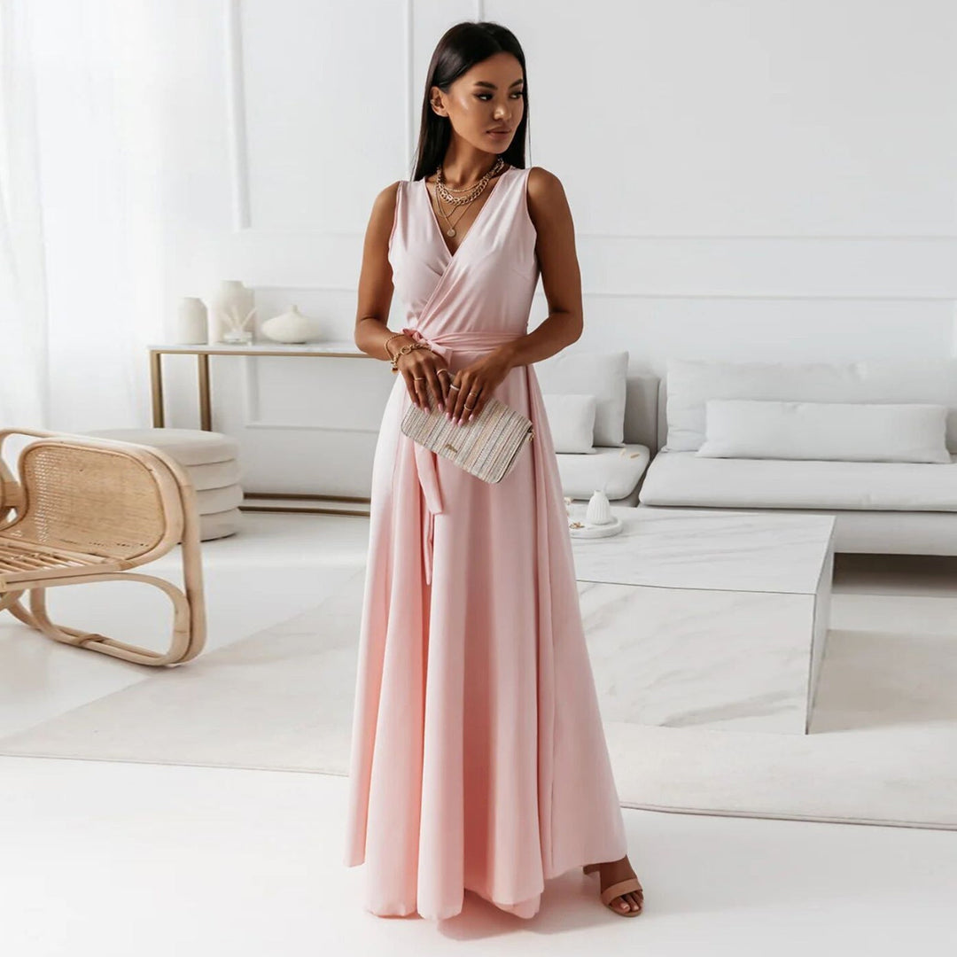 Women's Elegant Wrap Maxi Wedding Guest Dress with V-Neckline Wedding Guest Dress from Clara & James Palm Beach