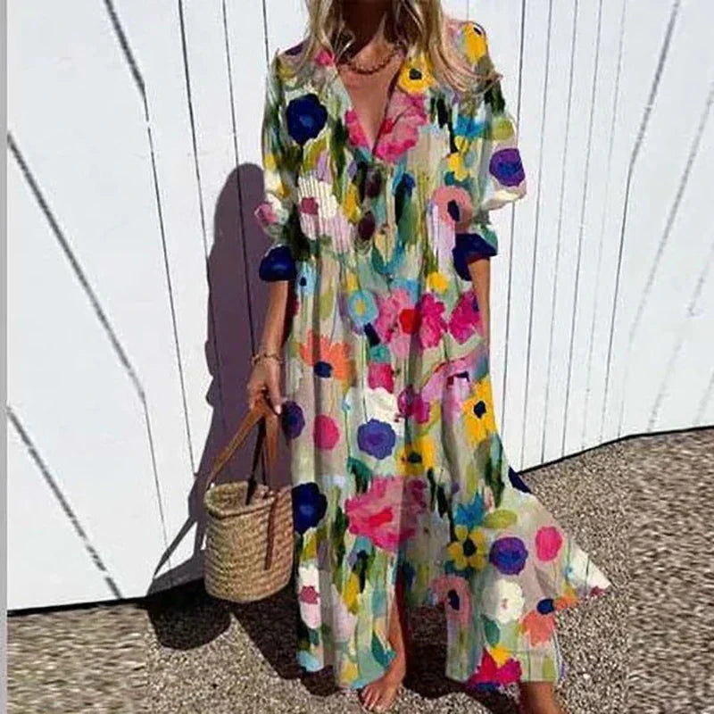Women's Dress - Floral V-Neck Long Sleeve Maxi Summer Dress from Clara & James Palm Beach
