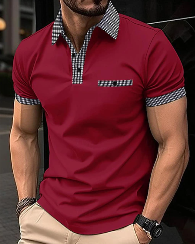 Men's Classic Checkered Collar Polo Shirt Polo Shirt from Clara & James Palm Beach