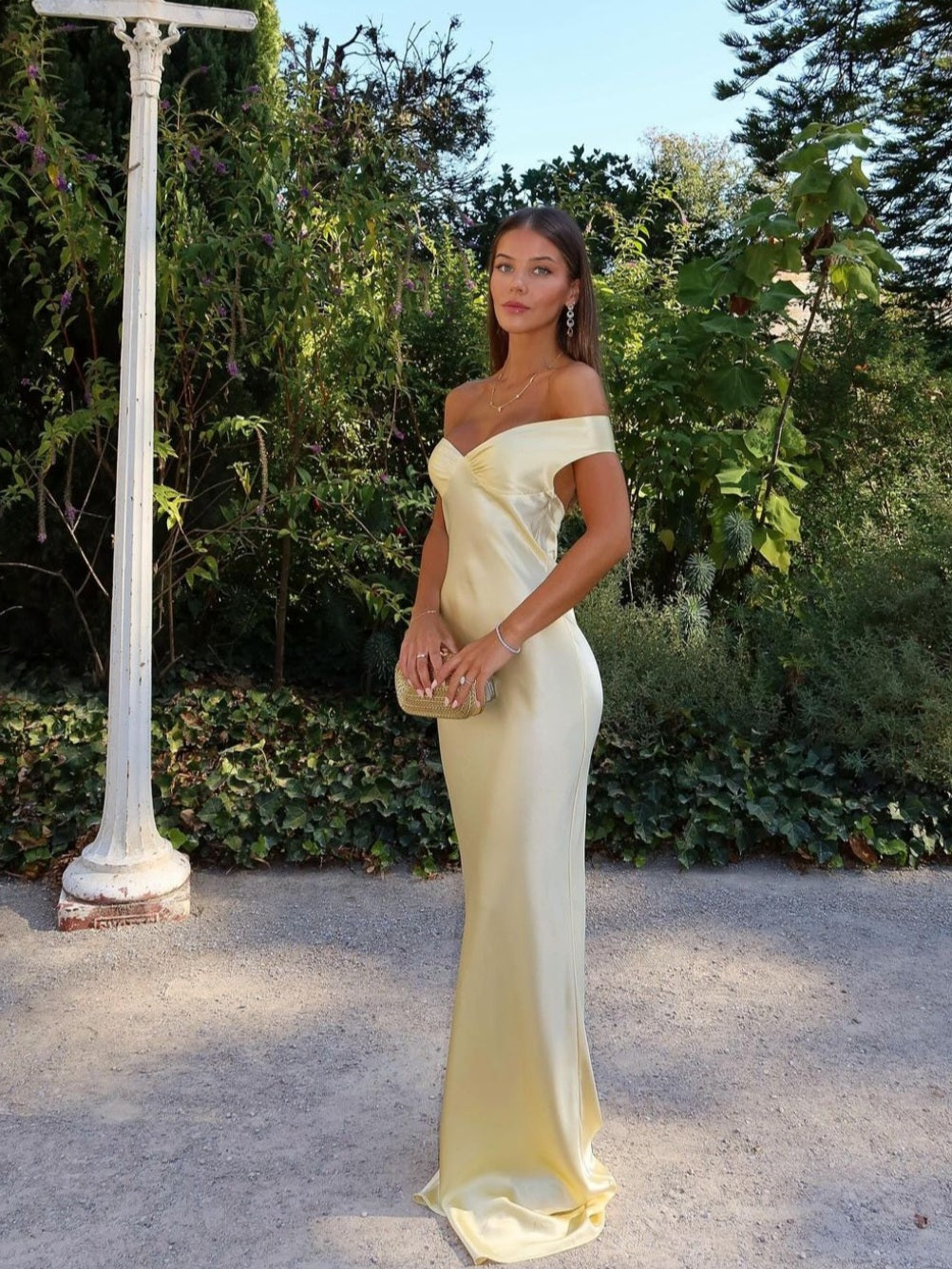 Women's Elegant Off-Shoulder Maxi Wedding Guest Dress with Wedding Guest Dress from Clara & James Palm Beach