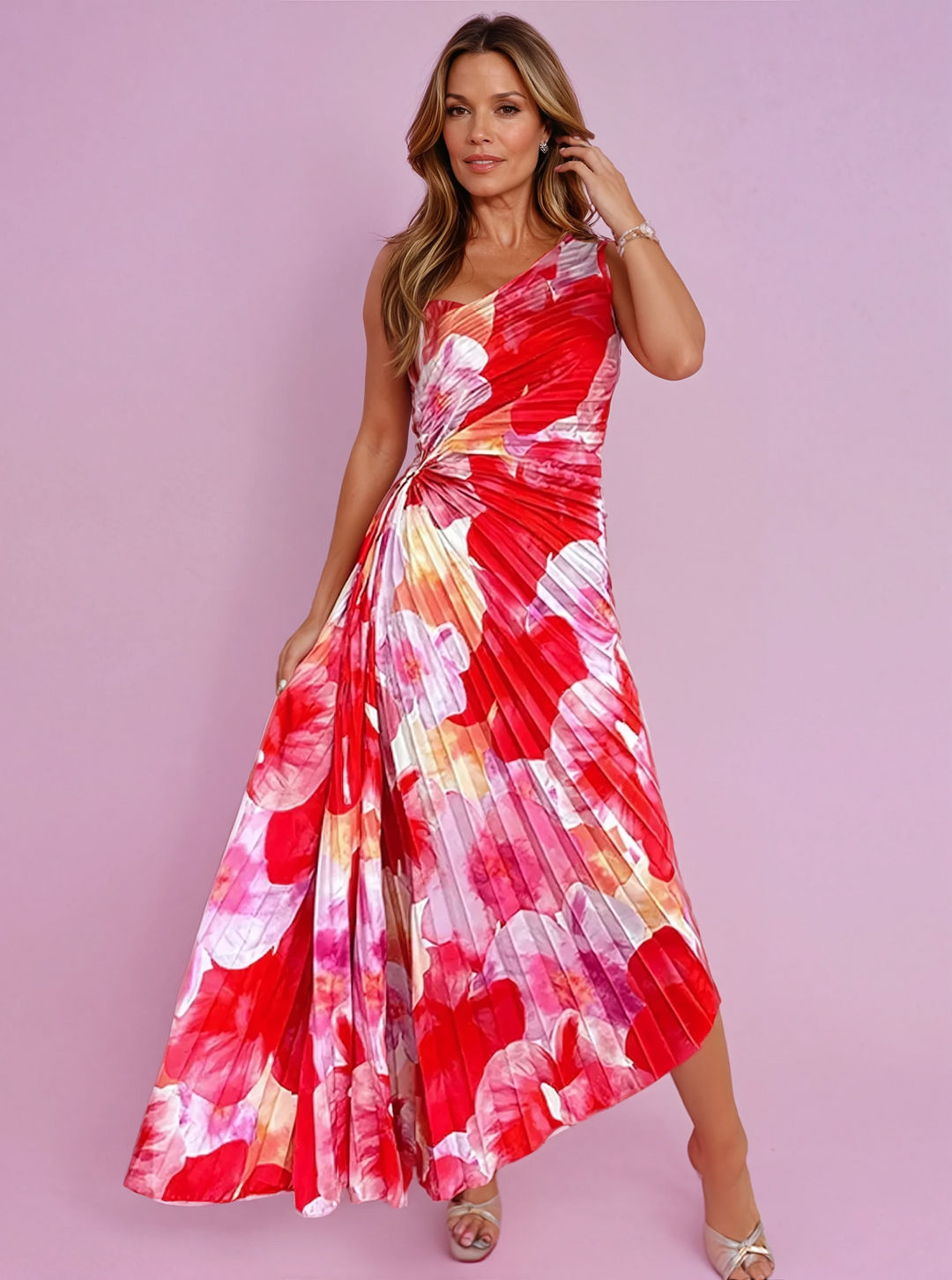Women's Wedding Guest Maxi Dress - Pleated Floral Wedding Guest Dress from Clara & James Palm Beach