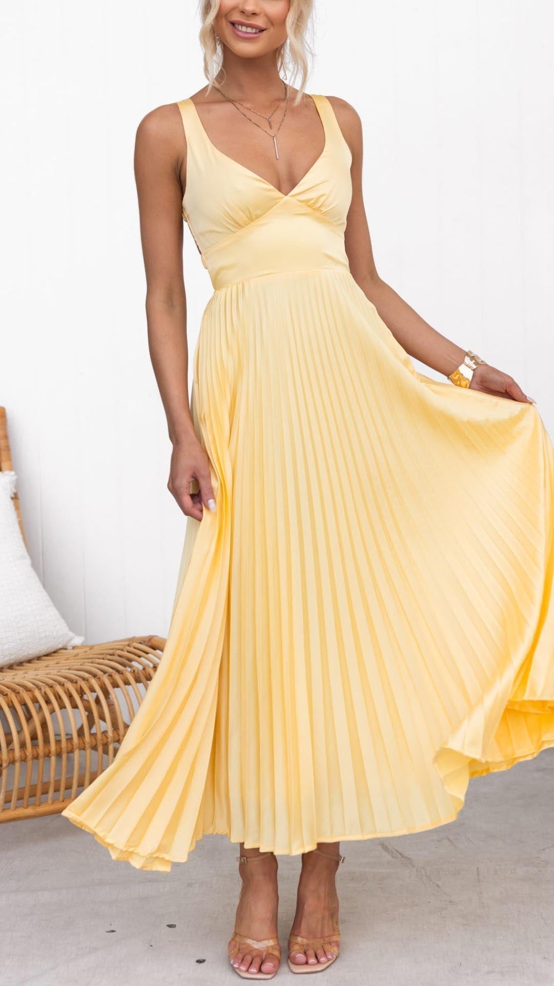 Women's Women’s Dress - Pleated V-Neck Maxi Wedding Guest Dress from Clara & James Palm Beach