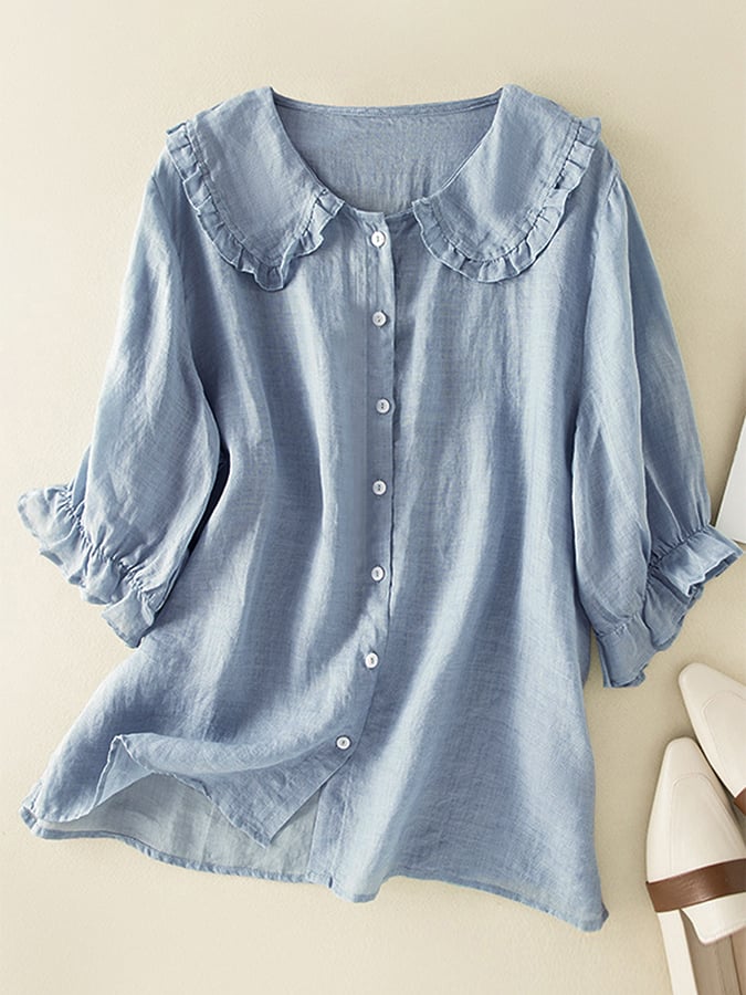 Women's Relaxed Fit Ruffle Collar Top for Effortless Summer Summer Dress from Clara & James Palm Beach
