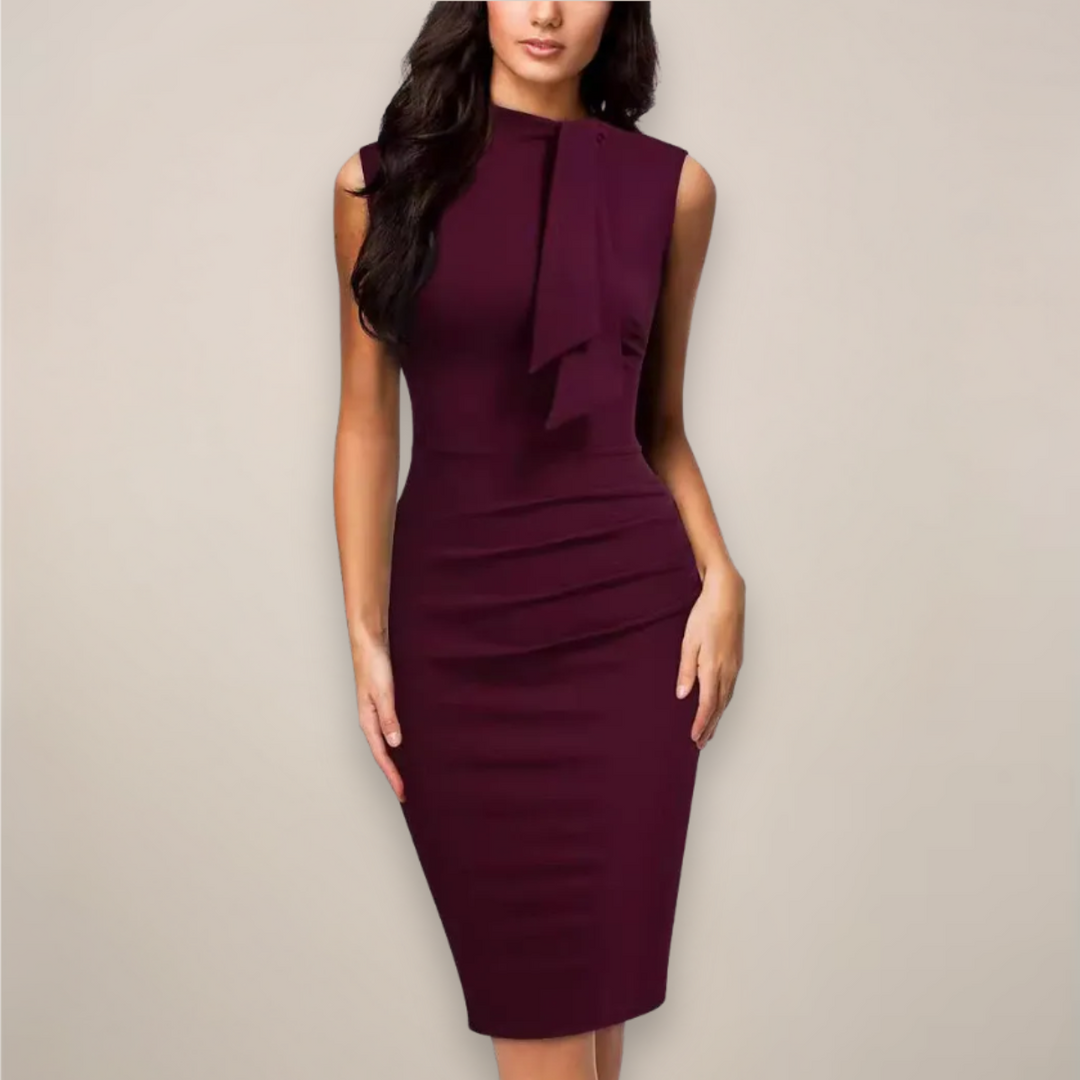 Women's Elegant Sleeveless Bow Neck Sheath Dress with High Cocktail & Formal Dress from Clara & James Palm Beach