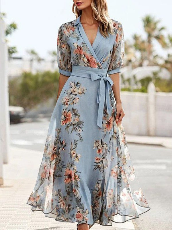 Women's Dress - Short Puff Sleeves Midi Wedding Guest Dress from Clara & James Palm Beach