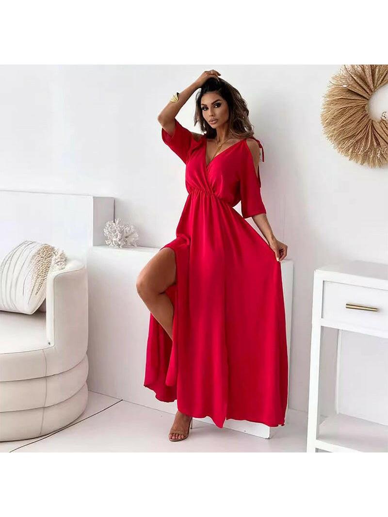 Women's Trendy Slit Skirt V-Neck Maxi Dress Wedding Guest Dress from Clara & James Palm Beach