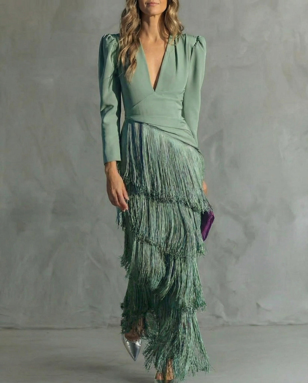 Women's Cocktail Maxi Dress - V-Neck Fringe Cocktail & Formal Dress from Clara & James Palm Beach