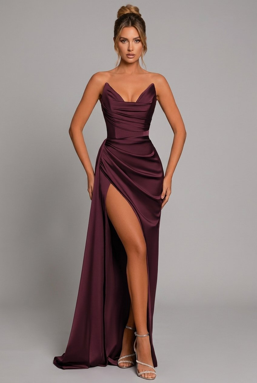 Women's Elegant Maxi Wedding Guest Dress with High Slit Wedding Guest Dress from Clara & James Palm Beach