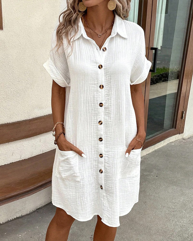 Women's Summer Dress - Collared Mini Button Front Pocket Summer Dress from Clara & James Palm Beach