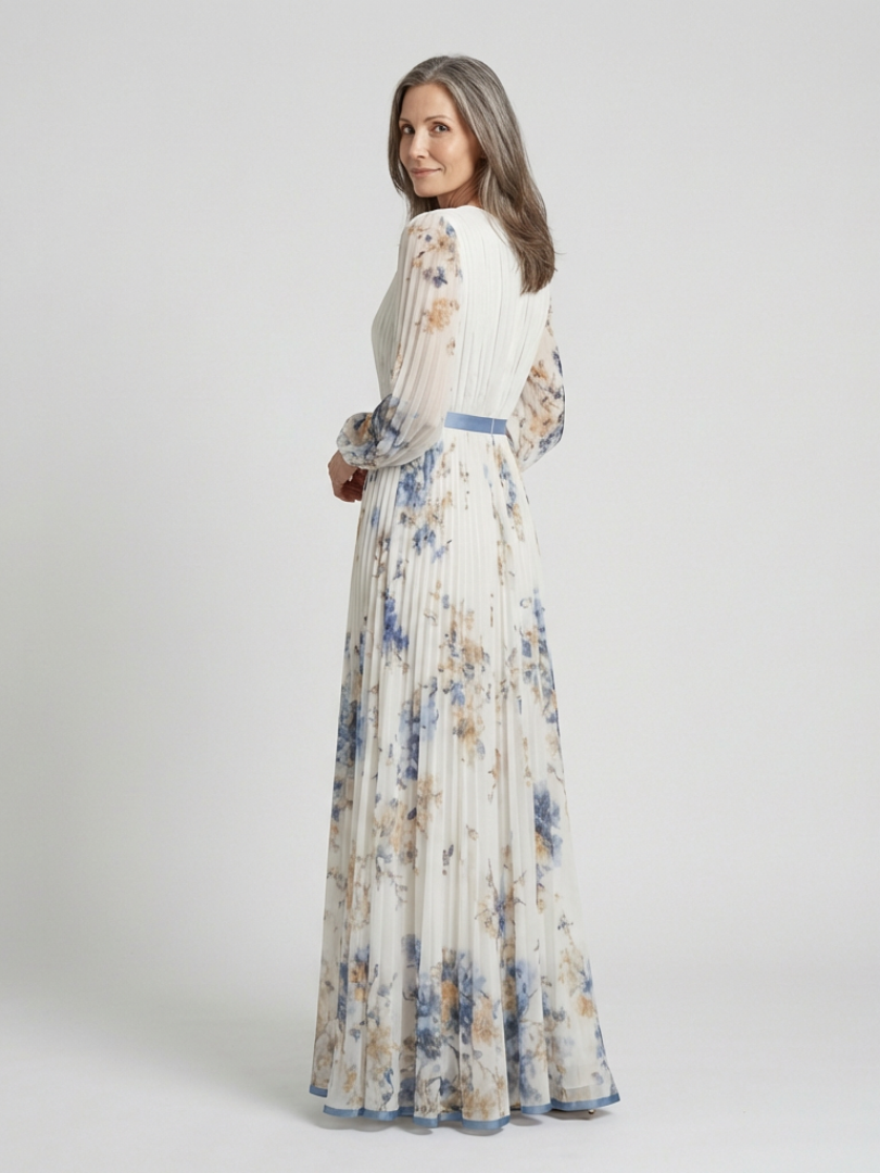 Women's Floral V-Neck Long Sleeve Maxi Dress