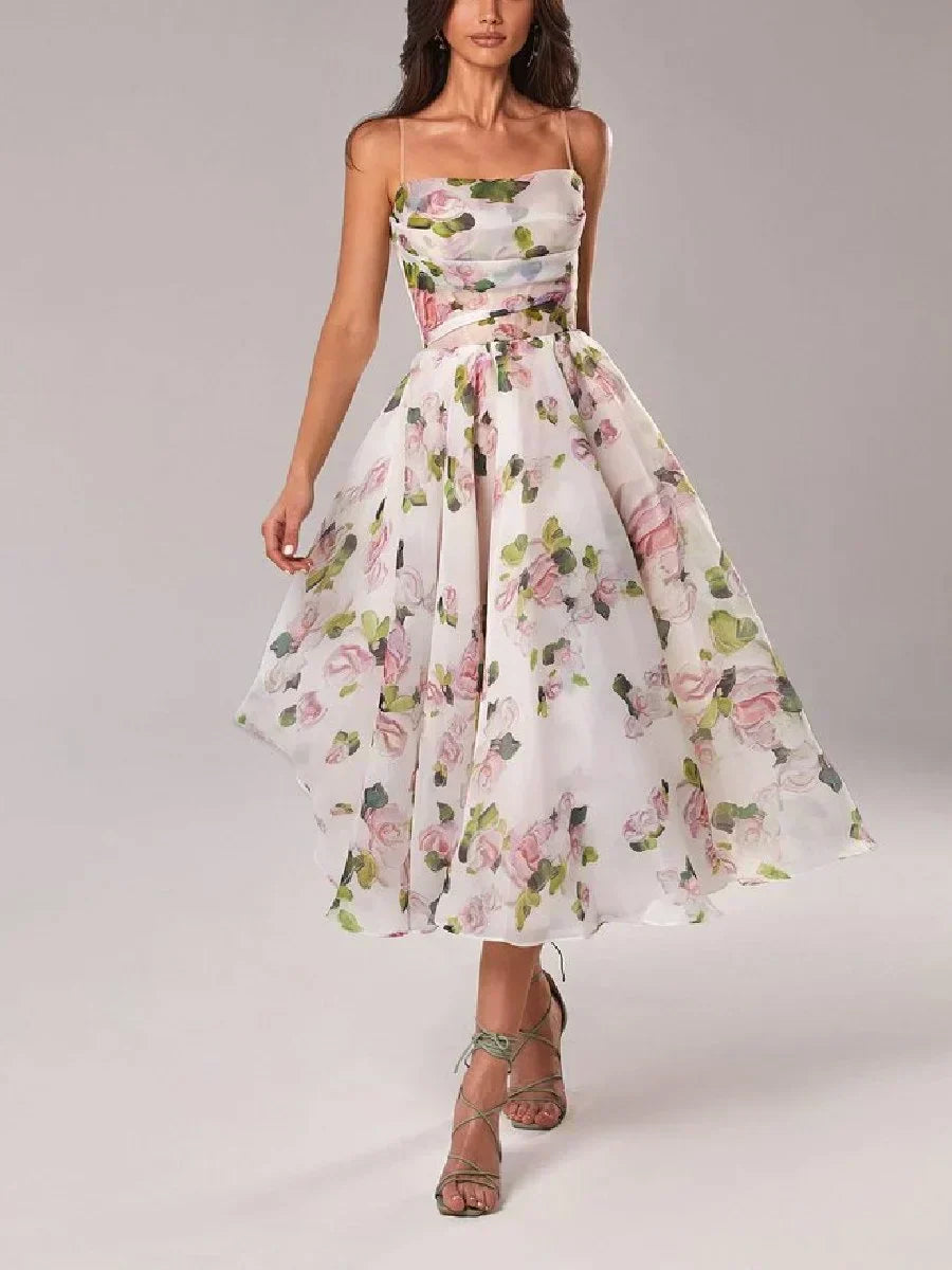 Women's Floral Midi Wedding Guest Dress with Ruffle Hem Wedding Guest Dress from Clara & James Palm Beach