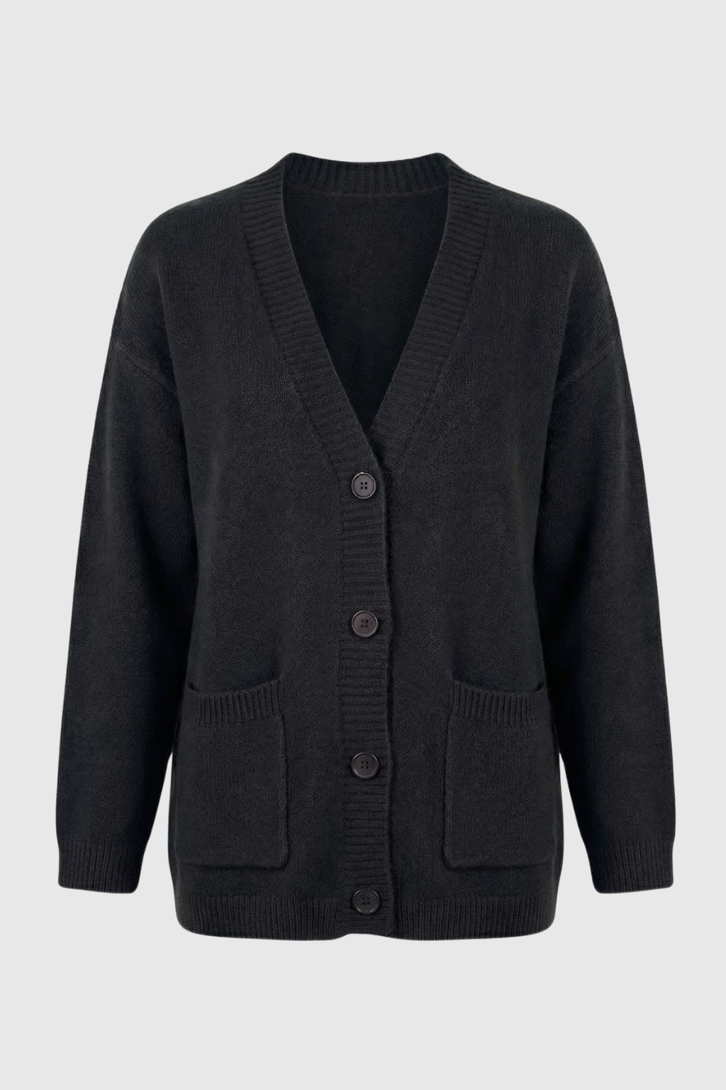 Women's Cozy Black Knit Cardigan with Ribbed Details Fall Dress & Knitwear from Clara & James Palm Beach