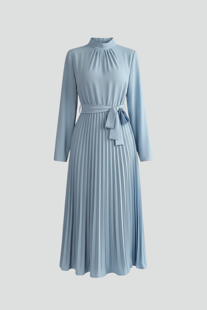 Women's Wedding Guest Midi Dress - Pleated Mock Neck Wedding Guest Dress from Clara & James Palm Beach