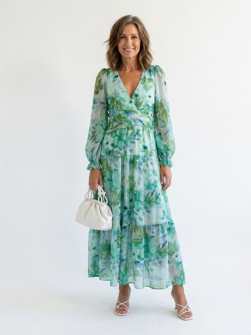 Women's Wedding Guest Maxi Dress - V-Neck Floral Wedding Guest Dress from Clara & James Palm Beach