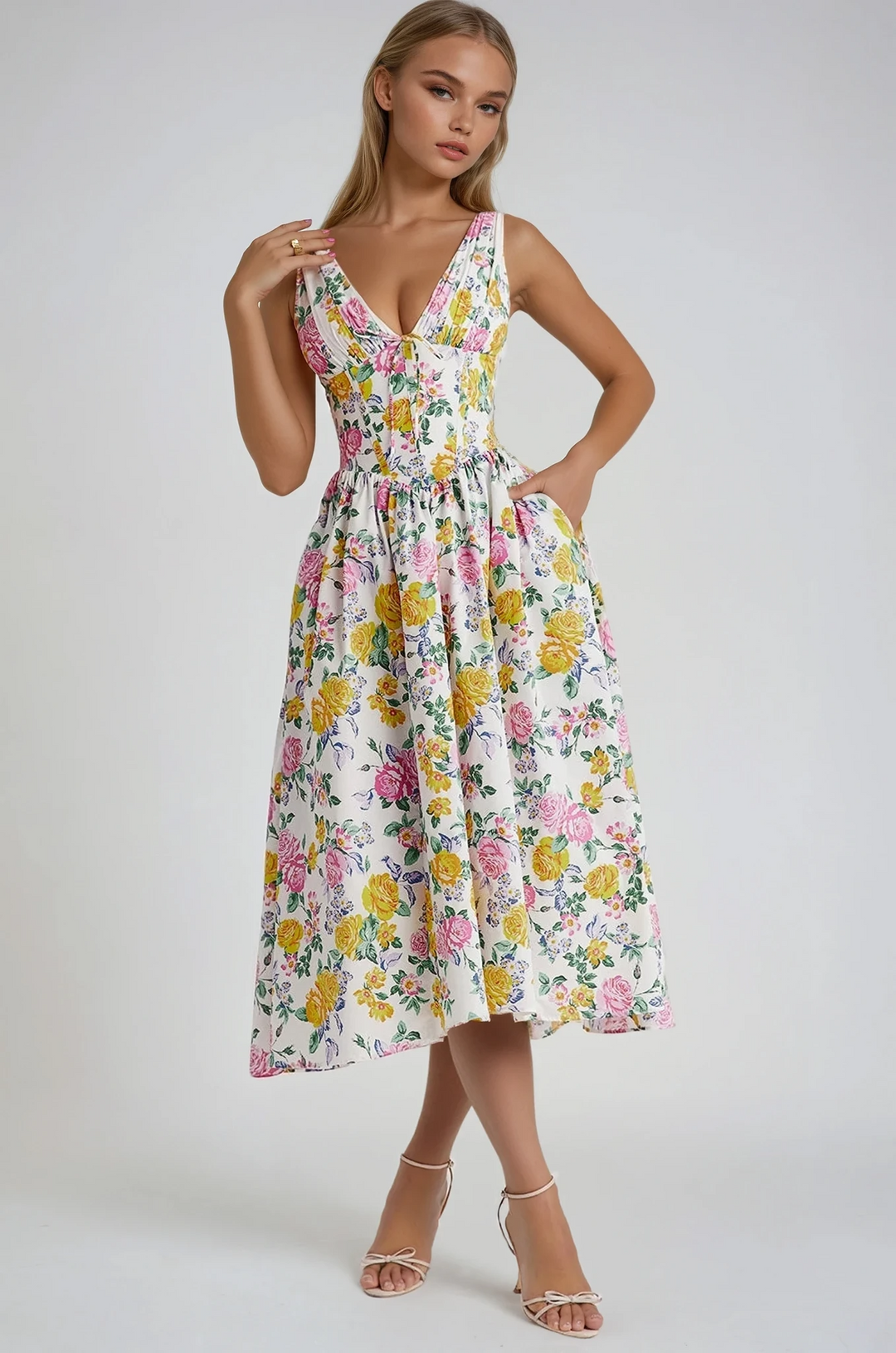 Women's Women’s Summer Dress - Sleeveless V-Neck Midi Wedding Guest Dress from Clara & James Palm Beach